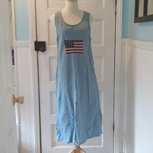 Retro denim maxi dress petite medium patriotic